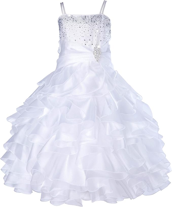 TinyTulle Off Shoulde Sequin Ruffle Tulle Flower Girl Dress for Special Occasions