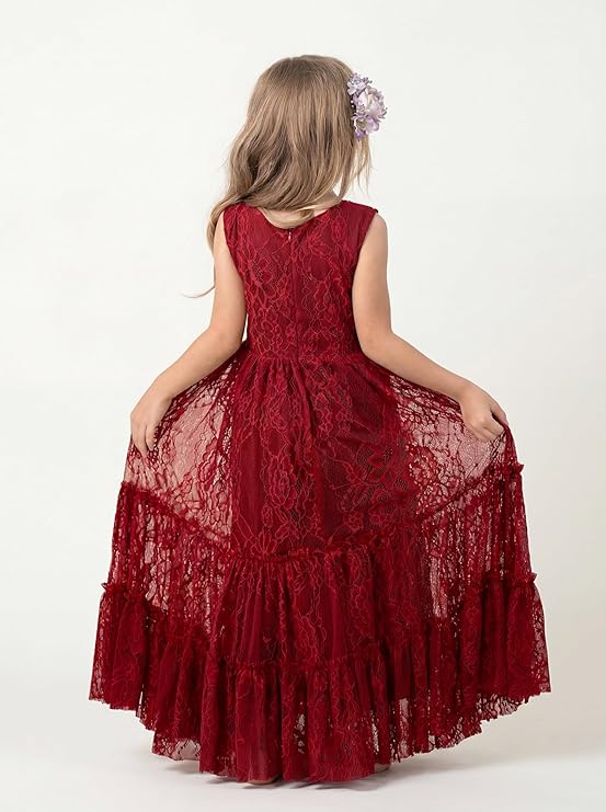 TinyTulle Elegant Lace Sleeveless A-Line Floor-Length Flower Girl Dress for Special Occasions