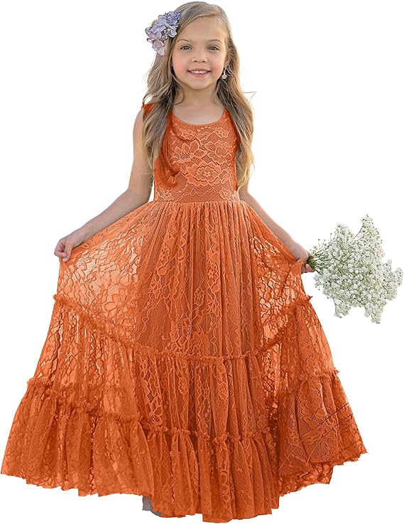 TinyTulle Elegant Lace Sleeveless A-Line Floor-Length Flower Girl Dress for Special Occasions