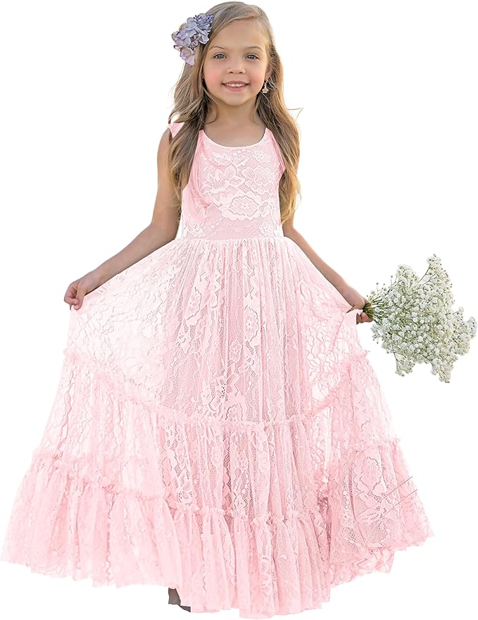 TinyTulle Elegant Lace Sleeveless A-Line Floor-Length Flower Girl Dress for Special Occasions