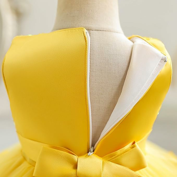 TinyTulle Sleeveless Sequin Tulle Flower Girl Dress with Bow Belt