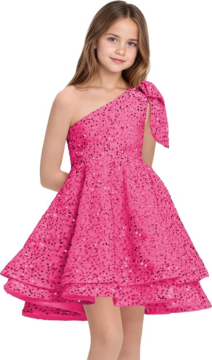 TinyTulle One-Shoulder Sequin Princess Flower Girl Dress – Sparkly Pageant &amp; Formal Gown