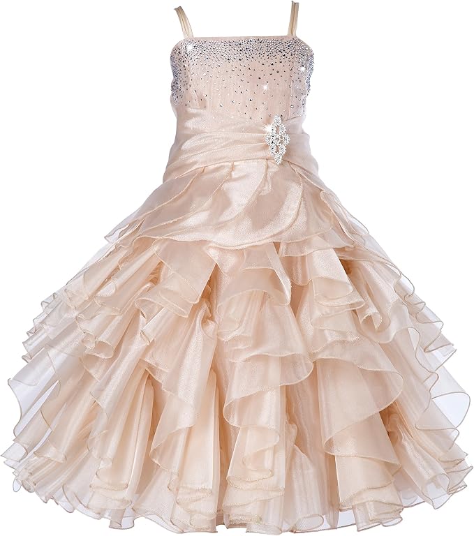 TinyTulle Off Shoulde Sequin Ruffle Tulle Flower Girl Dress for Special Occasions