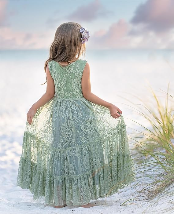 TinyTulle Elegant Lace Sleeveless A-Line Floor-Length Flower Girl Dress for Special Occasions