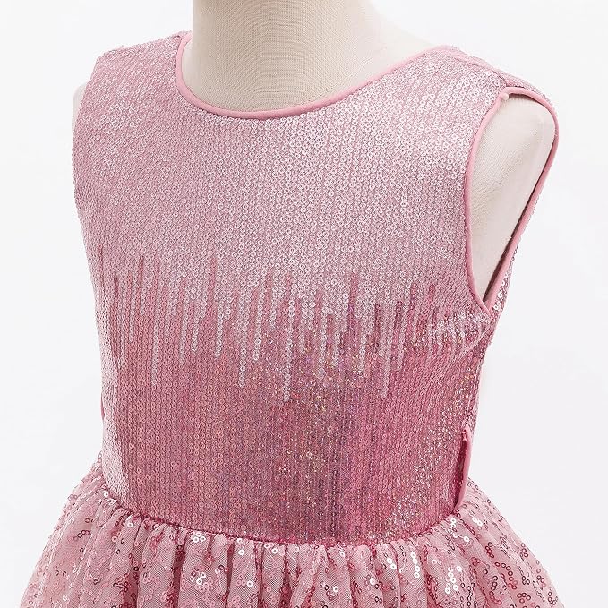 TinyTulle Sparkly Sequin Tulle Long Princess Flower Girl Dress for Special Occasions