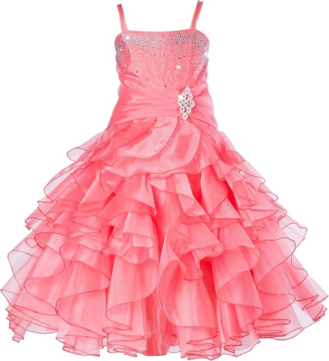TinyTulle Off Shoulde Sequin Ruffle Tulle Flower Girl Dress for Special Occasions