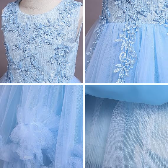 TinyTulle Light Blue Princess Flower Girl Dress with Layered Tulle and Cascading Ruffles