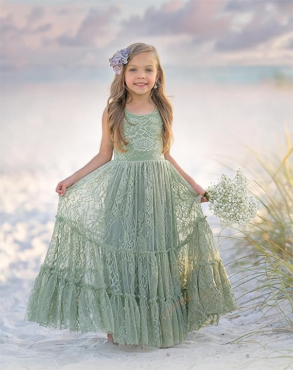 TinyTulle Elegant Lace Sleeveless A-Line Floor-Length Flower Girl Dress for Special Occasions