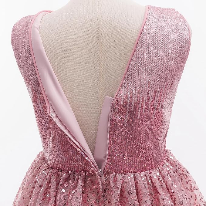 TinyTulle Sparkly Sequin Tulle Long Princess Flower Girl Dress for Special Occasions