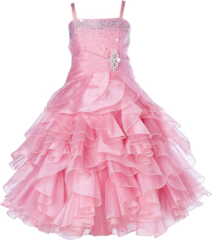TinyTulle Off Shoulde Sequin Ruffle Tulle Flower Girl Dress for Special Occasions