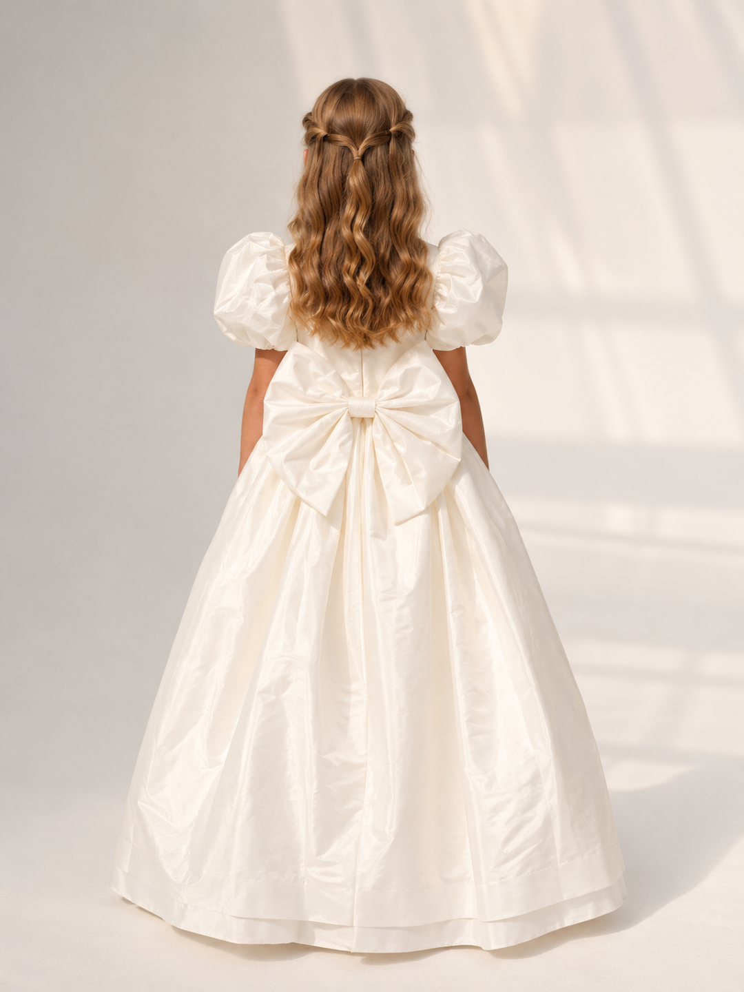 TinyTulle Elegant Ivory Puff Sleeve Flower Girl Dress for Weddings &amp; First Communion