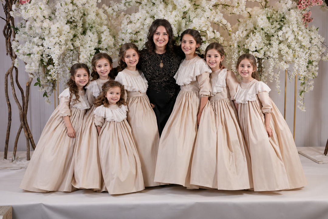 TinyTulle Champagne Princess Satin Flower Girl Dress with Lace Collar