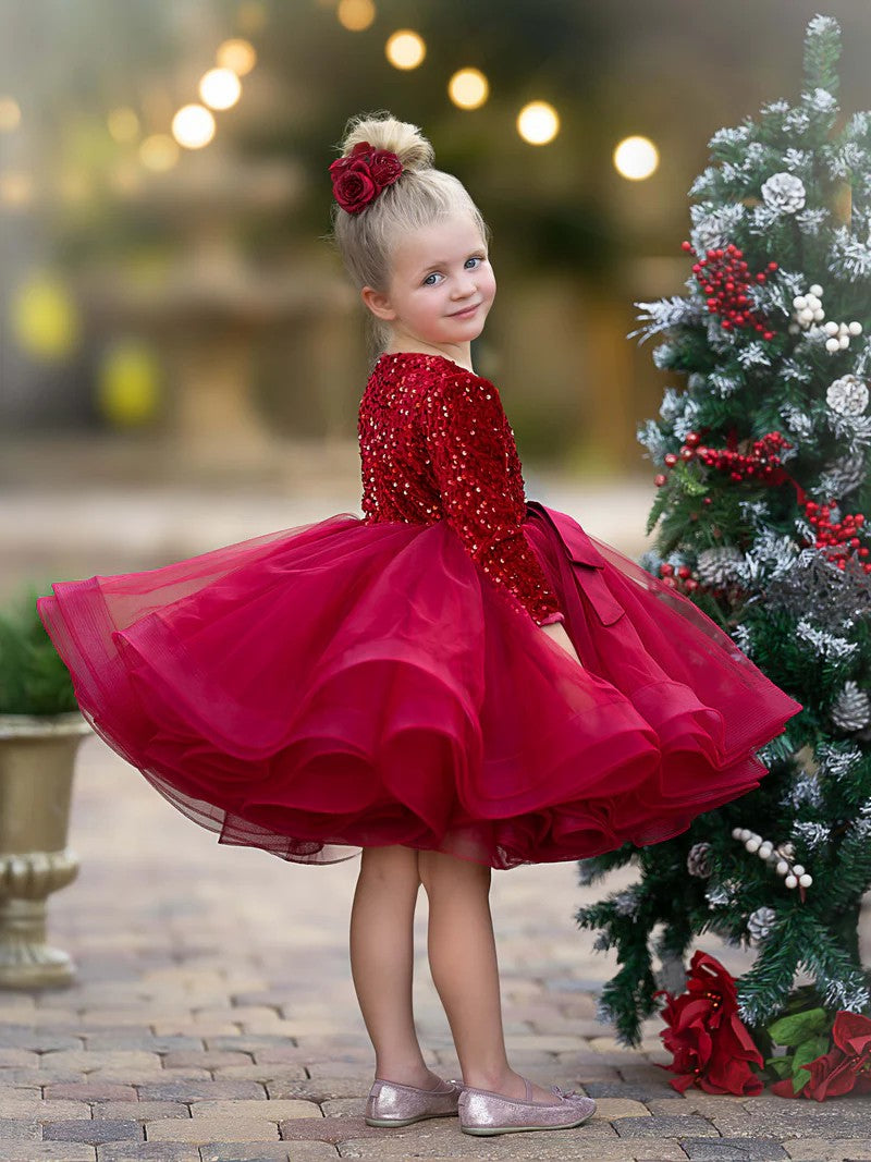 TinyTulle Sequin Tulle V-Neck Flower Girl Dress Kids Princess Party Tutu Dress