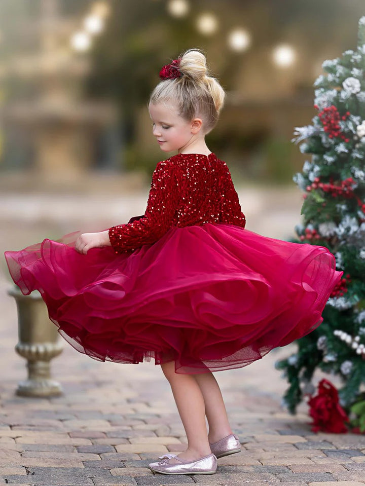 TinyTulle Sequin Tulle V-Neck Flower Girl Dress Kids Princess Party Tutu Dress