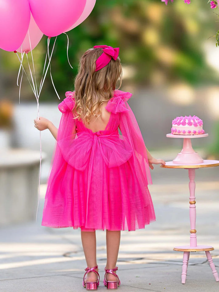 TinyTulle Bow-Shoulder Sleeveless Sequin Tulle A-Line Flower Girl Dress for Birthday