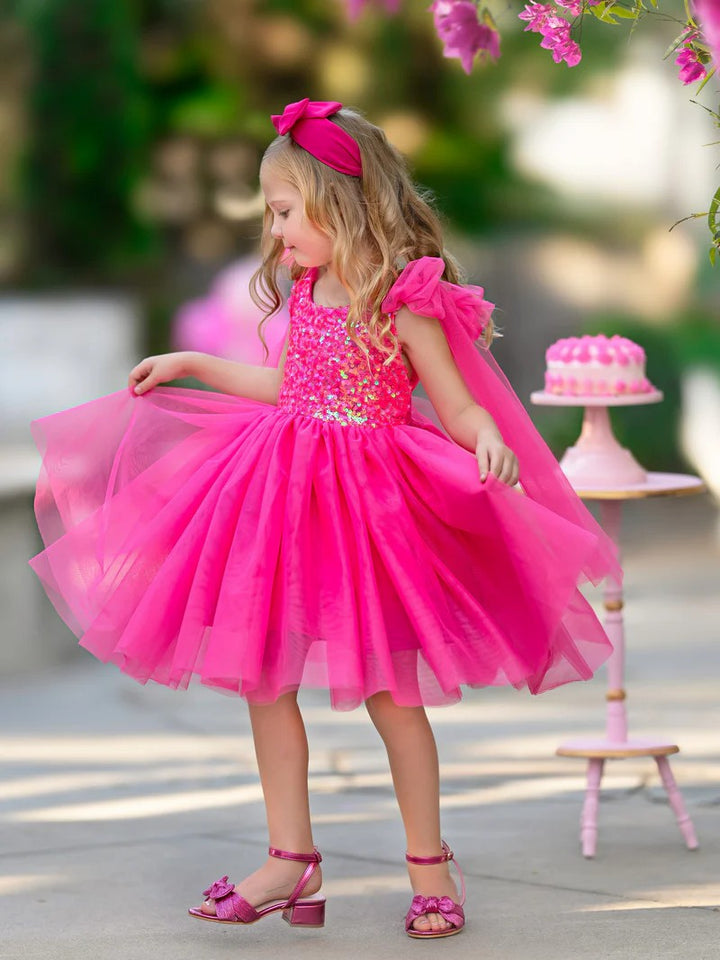 TinyTulle Bow-Shoulder Sleeveless Sequin Tulle A-Line Flower Girl Dress for Birthday