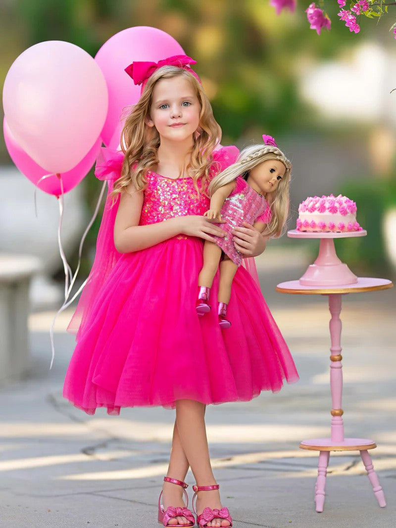 TinyTulle Bow-Shoulder Sleeveless Sequin Tulle A-Line Flower Girl Dress for Birthday