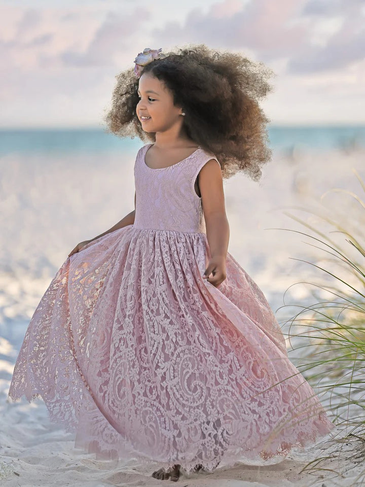 TinyTulle Lace Sleeveless A-Line Floor-Length Flower Girl Dress