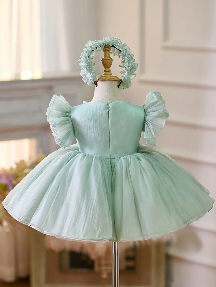 TinyTulle Sky Blue Princess Tulle Flower Girl Dress with Pearl Details