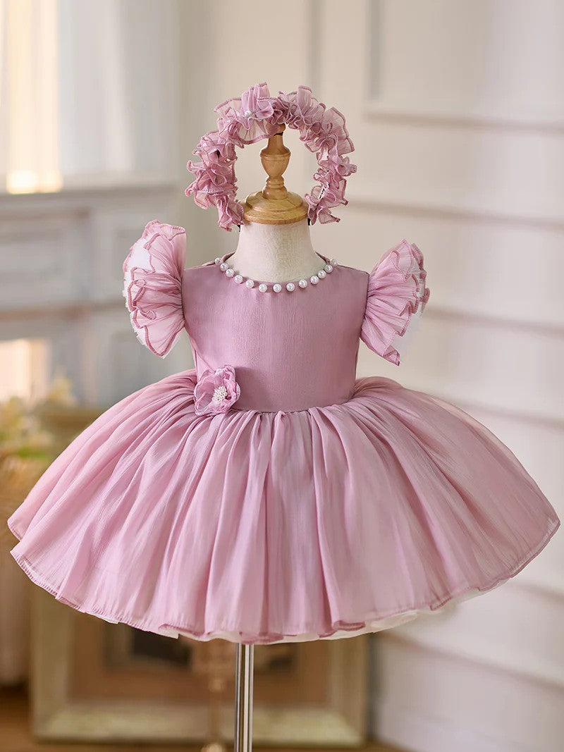 TinyTulle Sky Blue Princess Tulle Flower Girl Dress with Pearl Details