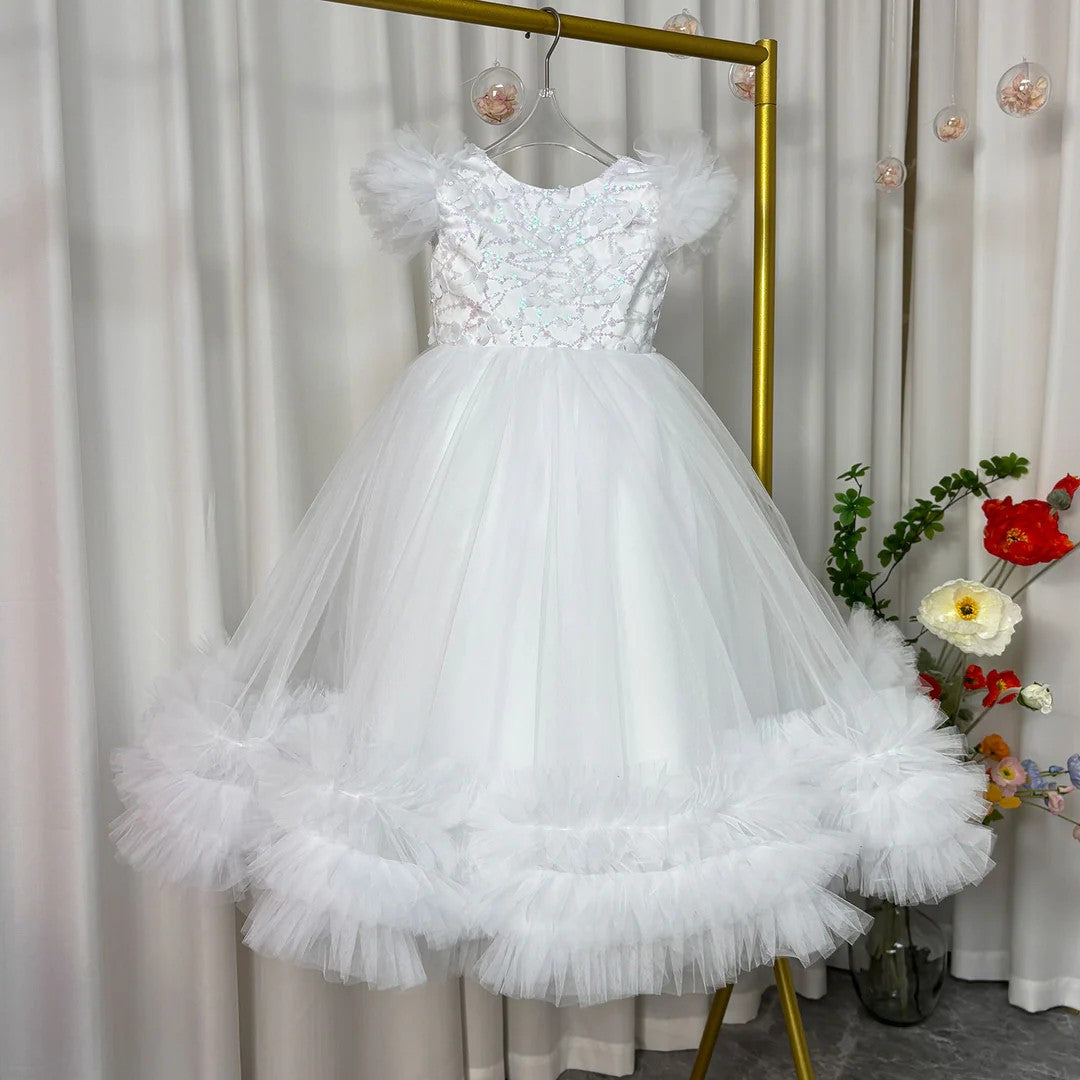 TinyTulle Puffy Tulle Ball Gown Flower Girl Dress with Floral Embroidery