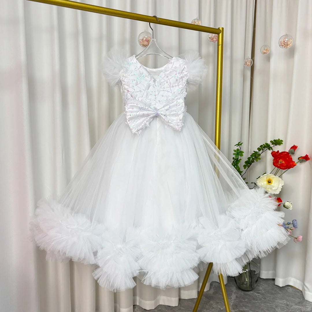 TinyTulle Puffy Tulle Ball Gown Flower Girl Dress with Floral Embroidery
