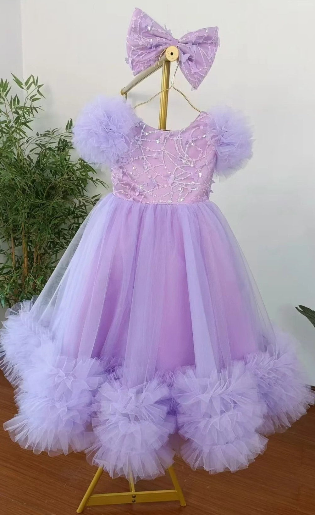 TinyTulle Puffy Tulle Ball Gown Flower Girl Dress with Floral Embroidery