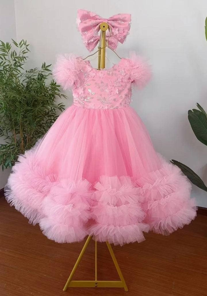 TinyTulle Puffy Tulle Ball Gown Flower Girl Dress with Floral Embroidery
