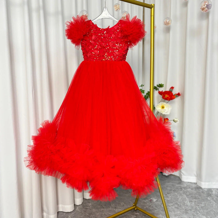 TinyTulle Puffy Tulle Ball Gown Flower Girl Dress with Floral Embroidery