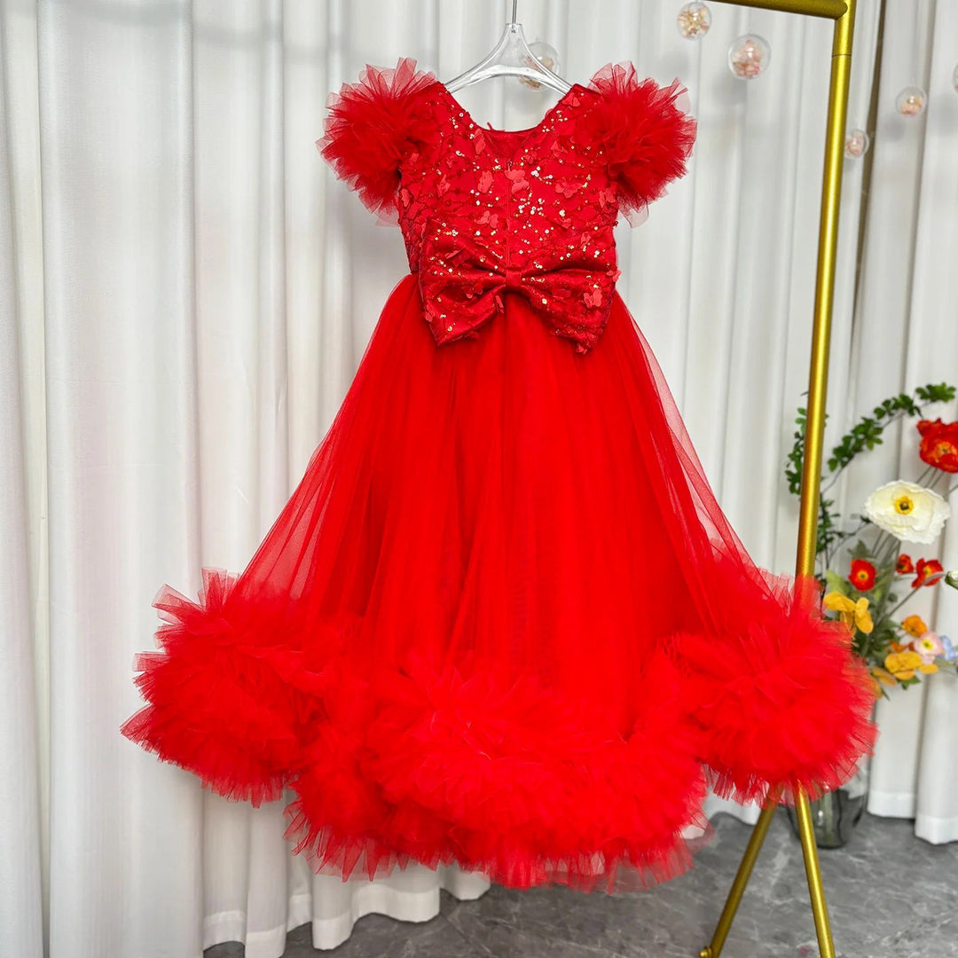TinyTulle Puffy Tulle Ball Gown Flower Girl Dress with Floral Embroidery