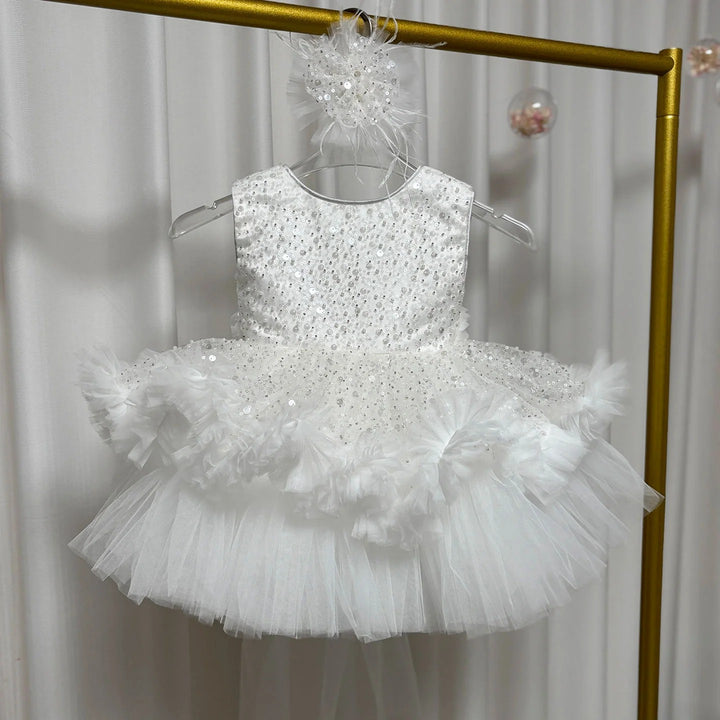 TinyTulle Fuchsia Sleeveless Sequin Tulle Flower Girl Dress for Birthday Party