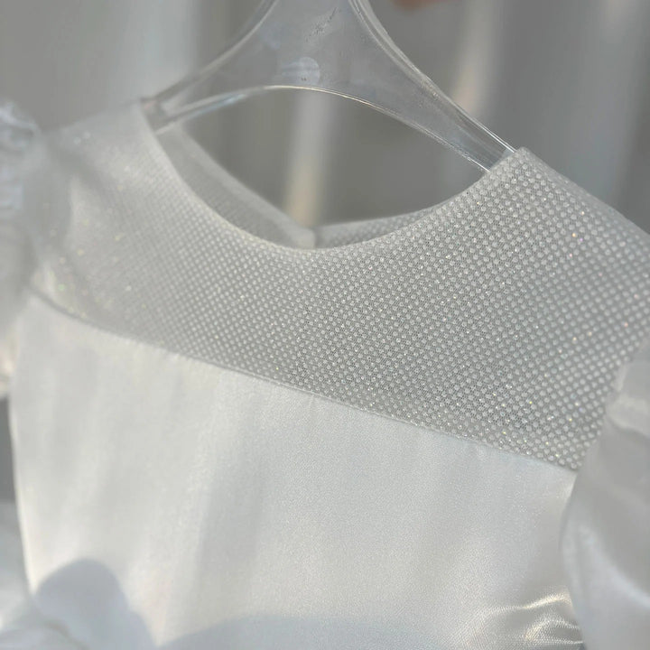 TinyTulle Luxurious Satin Puffy Sleeve Flower Girl Dresses for Birthday Wedding