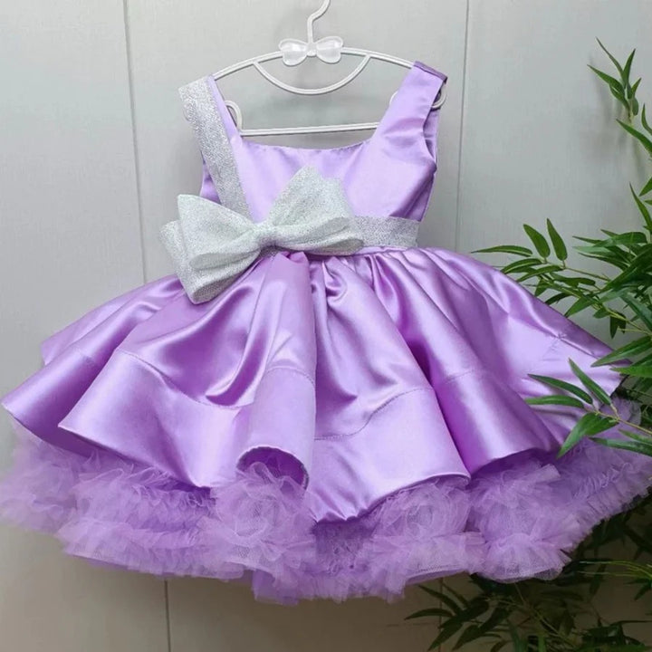 TinyTulle Red Sleeveless Satin Flower Girl Dress with Gold Bow Accent