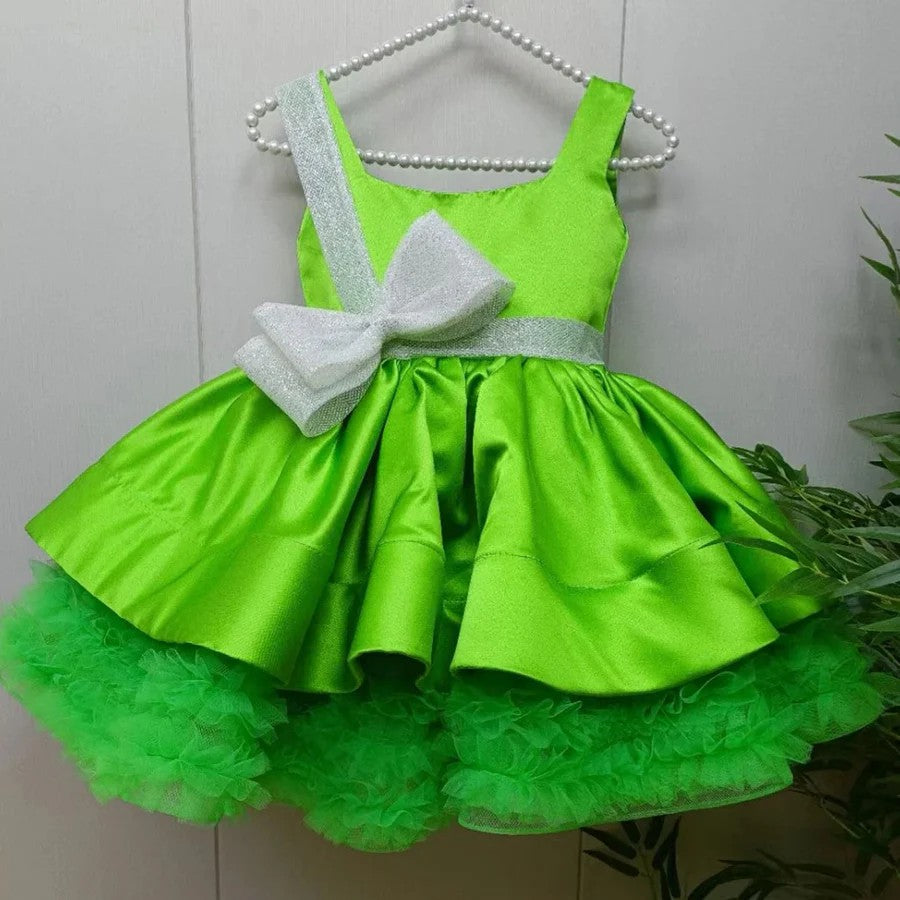 TinyTulle Red Sleeveless Satin Flower Girl Dress with Gold Bow Accent