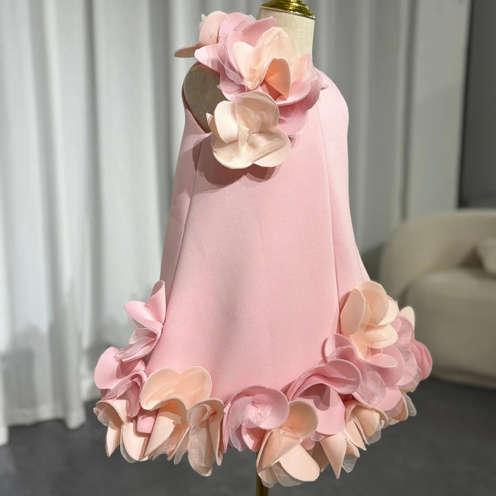 TinyTulle Elegant Ivory Satin Sleeveless Flower Girl Dress with Floral Details