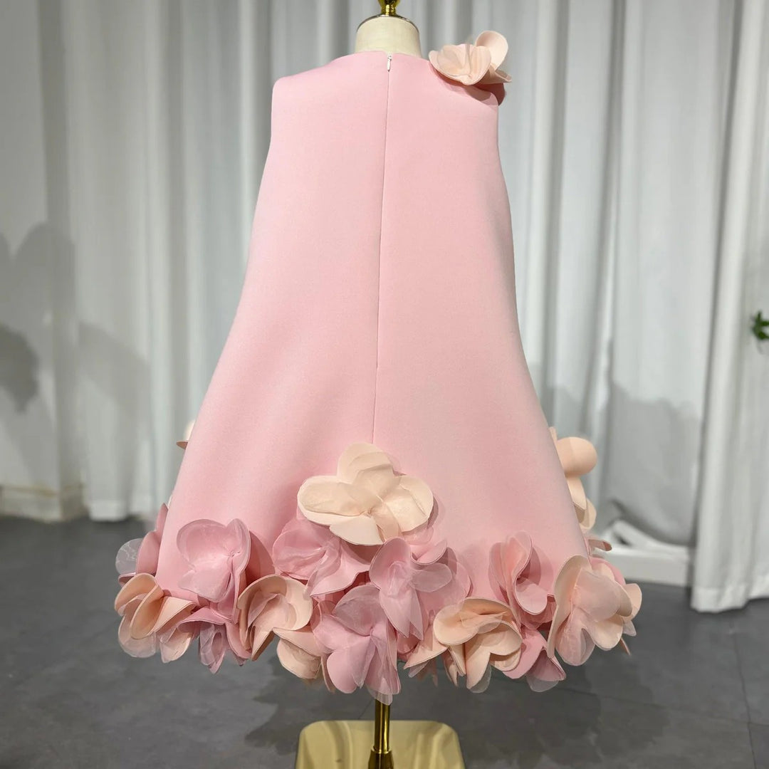 TinyTulle Elegant Ivory Satin Sleeveless Flower Girl Dress with Floral Details
