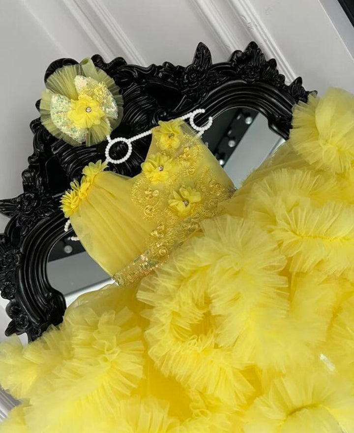 TinyTulle Sleeveless Layered Ruffle Tulle Flower Girl Ball Gown