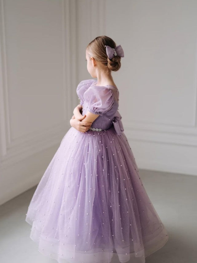 TinyTulle Elegant Lilac Sparkle Tulle Flower Girl Dress for Wedding &amp; Special Occasions