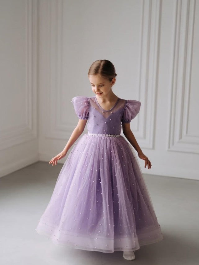 TinyTulle Elegant Lilac Sparkle Tulle Flower Girl Dress for Wedding &amp; Special Occasions
