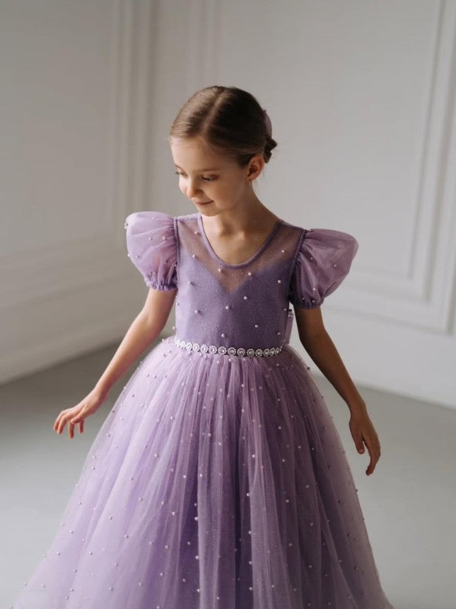 TinyTulle Elegant Lilac Sparkle Tulle Flower Girl Dress for Wedding &amp; Special Occasions