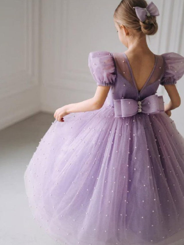 TinyTulle Elegant Lilac Sparkle Tulle Flower Girl Dress for Wedding &amp; Special Occasions