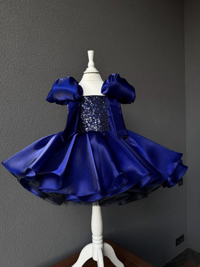 TinyTulle Elegant Pink Satin Tulle Baby Girl Dress Princess First Birthday Party Gown
