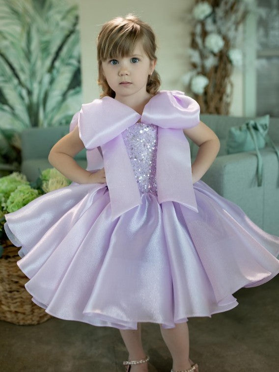 TinyTulle Lilac Sequin Organza Tutu Birthday Dress with Bows for Baby Girls
