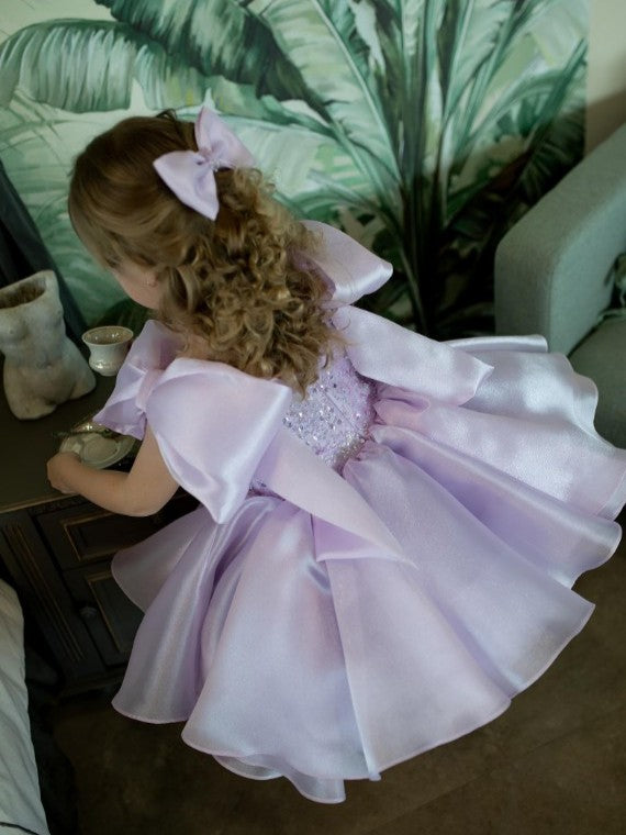 TinyTulle Lilac Sequin Organza Tutu Birthday Dress with Bows for Baby Girls