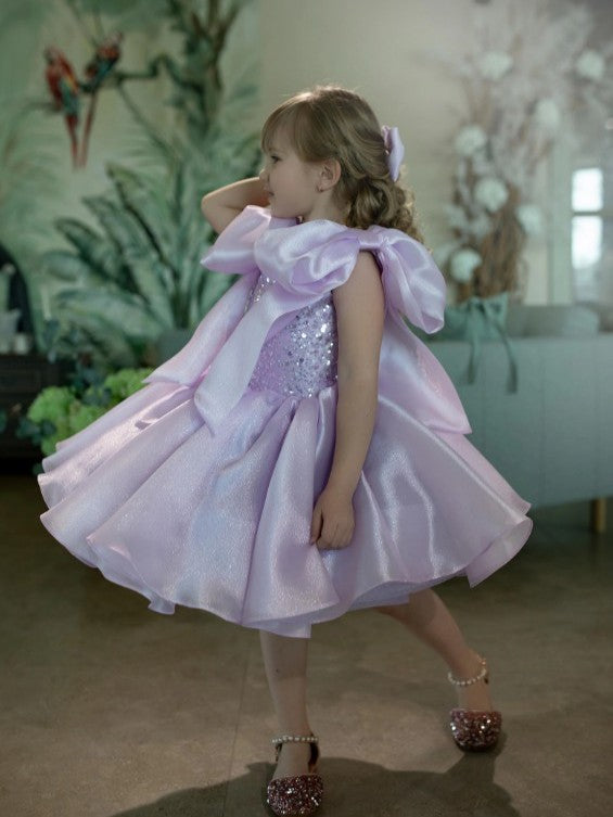 TinyTulle Lilac Sequin Organza Tutu Birthday Dress with Bows for Baby Girls
