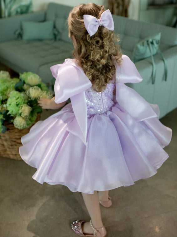 TinyTulle Lilac Sequin Organza Tutu Birthday Dress with Bows for Baby Girls