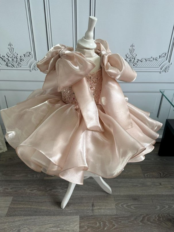 TinyTulle Lilac Sequin Organza Tutu Birthday Dress with Bows for Baby Girls