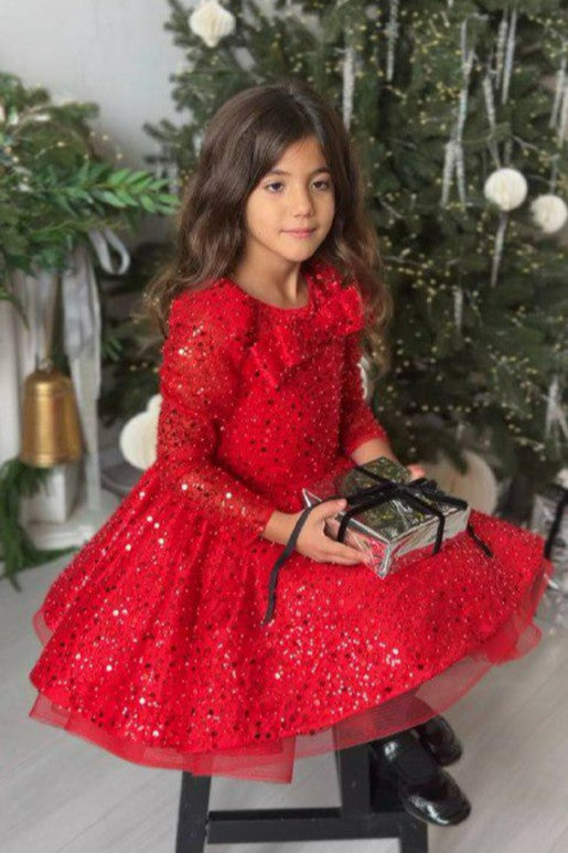 TinyTulle Lilac Sequin Tulle Ball Gown Flower Girl Dress with Statement Bow