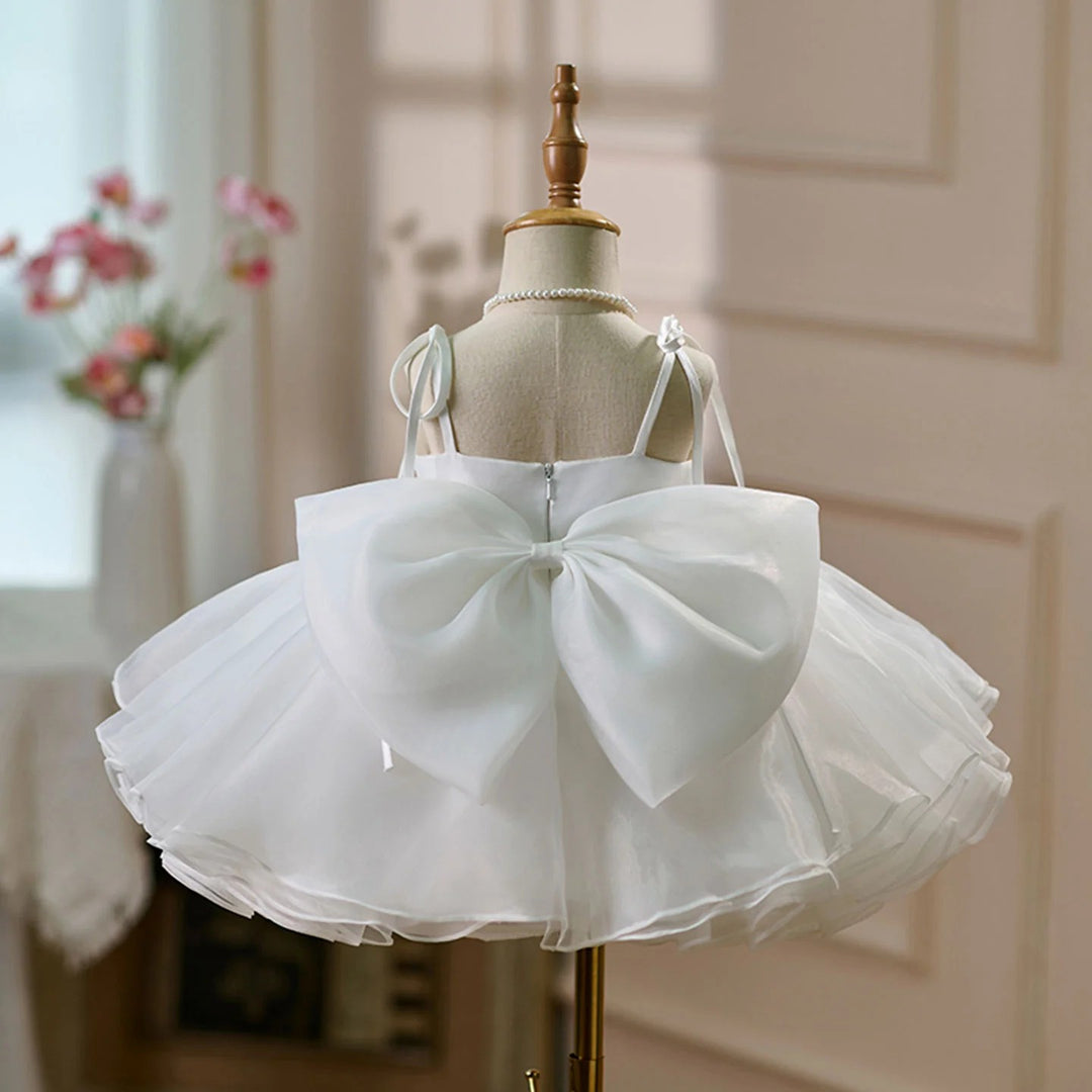 TinyTulle Fuchsia V-Neck Sleeveless Tulle Princess Flower Girl Dress with Bow