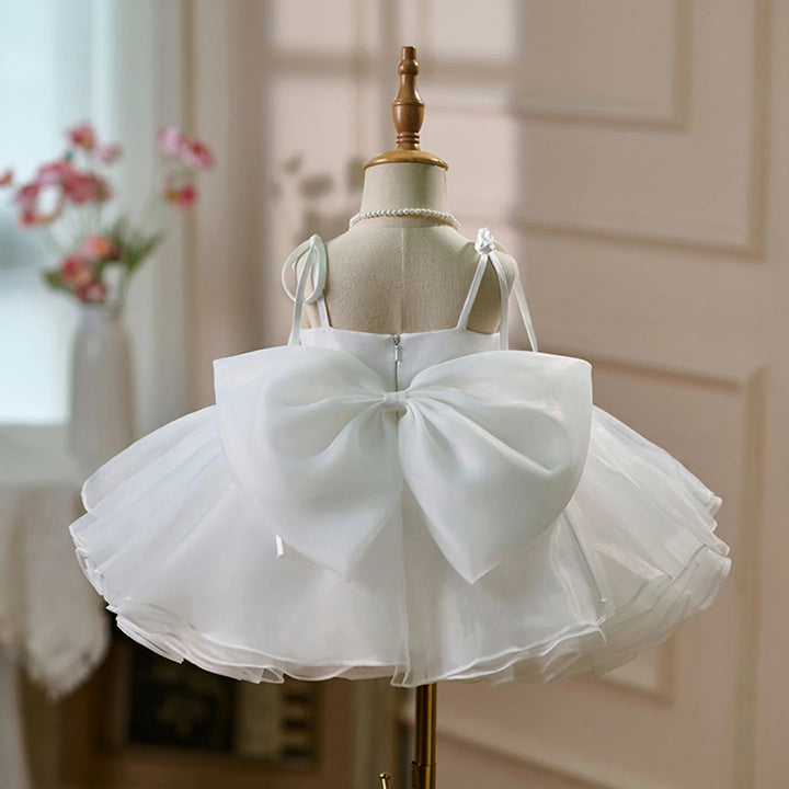 TinyTulle Fuchsia V-Neck Sleeveless Tulle Princess Flower Girl Dress with Bow